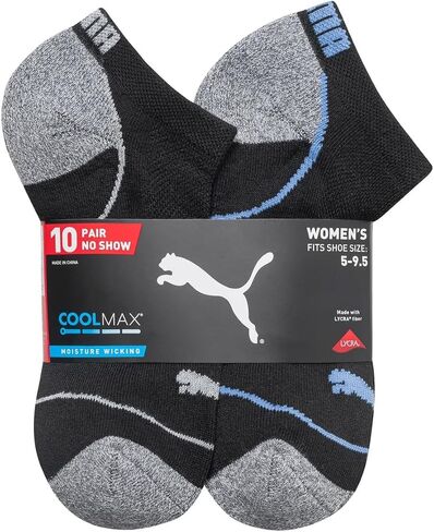 PUMA Women's Sports No-Show Socks, 5-9.5 Shoe Size, Black, 10 Pairs in Saudi Arabia