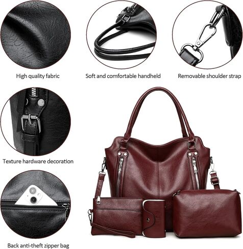 2E-Youth Proses for Women Large Tote Women Women Handbag مجموعة Faux Hobo Crossbody Bag 4pcs in Kuwait