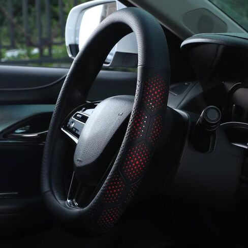 Leather Steering Wheel Cover for Nissan, 14.5-15 inches D Shape Car Steering Wheel Cover for Rogue,Altima,Kicks,Sentra,Altima,Maxima with Non-Slip Breathable Standard Size (Black) in Saudi Arabia
