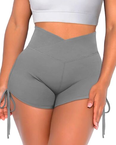 Danysu Cross Waist Booty Shorts for Women Scrunch Butt Lifting Workout Dance Bottom Crossover TIK Tok Legging Shorts in Kuwait