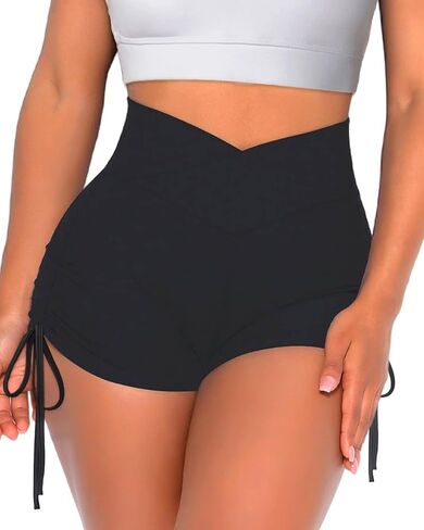 Danysu Cross Waist Booty Shorts for Women Scrunch Butt Lifting Workout Dance Bottom Crossover TIK Tok Legging Shorts in Kuwait