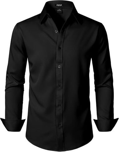 Men's Stretch Soft Slim Fit Dress Shirts Long Sleeve Formal Wedding Business Casual Button Down Shirt in Kuwait