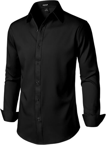 Men's Stretch Soft Slim Fit Dress Shirts Long Sleeve Formal Wedding Business Casual Button Down Shirt in Kuwait
