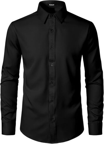 Men's Stretch Soft Slim Fit Dress Shirts Long Sleeve Formal Wedding Business Casual Button Down Shirt in Kuwait