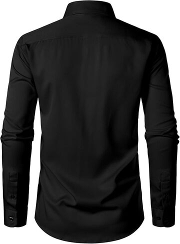 Men's Stretch Soft Slim Fit Dress Shirts Long Sleeve Formal Wedding Business Casual Button Down Shirt in Kuwait