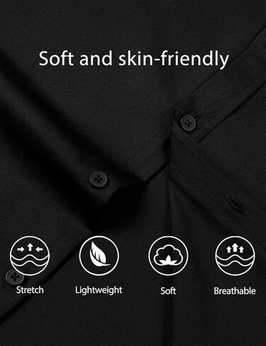 Men's Stretch Soft Slim Fit Dress Shirts Long Sleeve Formal Wedding Business Casual Button Down Shirt in Kuwait