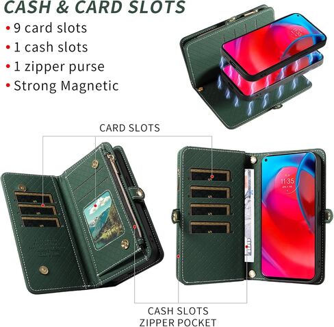 Asuwish Phone Case for Moto G Stylus 5G 2021 Zipper Wallet Detachable Cell Cover with Tempered Glass Screen Protector Crossbody Lanyard Strap Flip Card Holder Motorola GStylus G5 XT2131DL Women Brown in Saudi Arabia