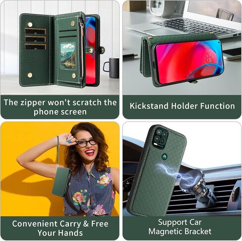 Asuwish Phone Case for Moto G Stylus 5G 2021 Zipper Wallet Detachable Cell Cover with Tempered Glass Screen Protector Crossbody Lanyard Strap Flip Card Holder Motorola GStylus G5 XT2131DL Women Brown in Saudi Arabia