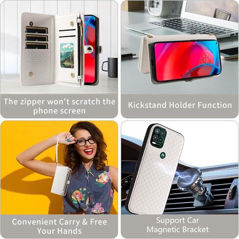 Asuwish Phone Case for Moto G Stylus 5G 2021 Zipper Wallet Detachable Cell Cover with Tempered Glass Screen Protector Crossbody Lanyard Strap Flip Card Holder Motorola GStylus G5 XT2131DL Women Brown in Saudi Arabia