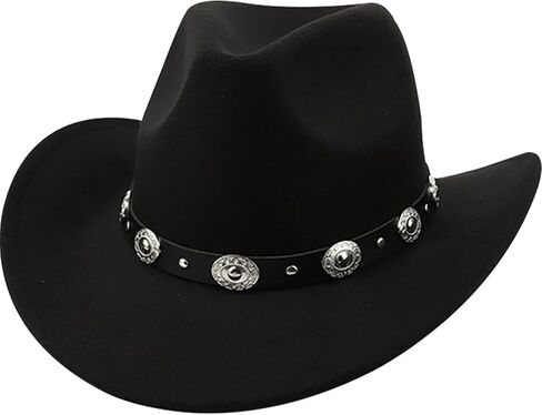 Cowboy Hat, Classic Black Cowgirl Hat with Metal Buckle Belt, Western Cowboy with Adjustable Strap and Sweatband, Portable Hats for Women Ladies in Saudi Arabia