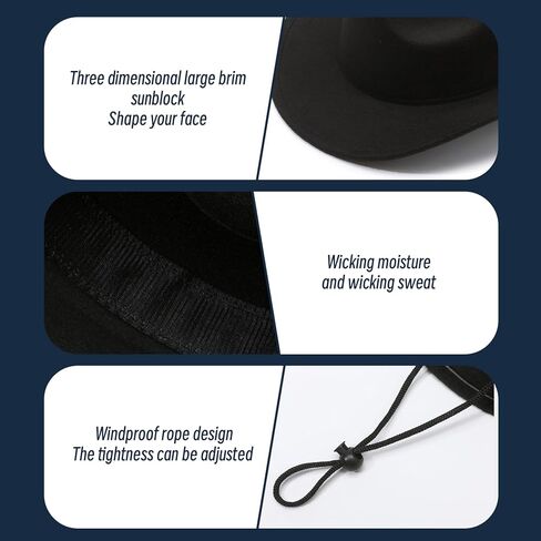Cowboy Hat, Classic Black Cowgirl Hat with Metal Buckle Belt, Western Cowboy with Adjustable Strap and Sweatband, Portable Hats for Women Ladies in Saudi Arabia