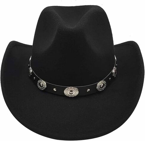 Cowboy Hat, Classic Black Cowgirl Hat with Metal Buckle Belt, Western Cowboy with Adjustable Strap and Sweatband, Portable Hats for Women Ladies in Saudi Arabia