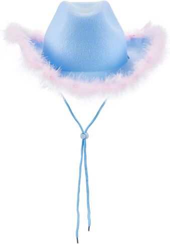 Women Furry Trim Cowgirl Hat Western Retro Wide Brim Pink Rave Cowboy Hat Party Felt Hat Feather Cap in Saudi Arabia