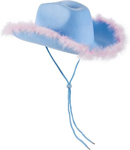 Women Furry Trim Cowgirl Hat Western Retro Wide Brim Pink Rave Cowboy Hat Party Felt Hat Feather Cap in Saudi Arabia