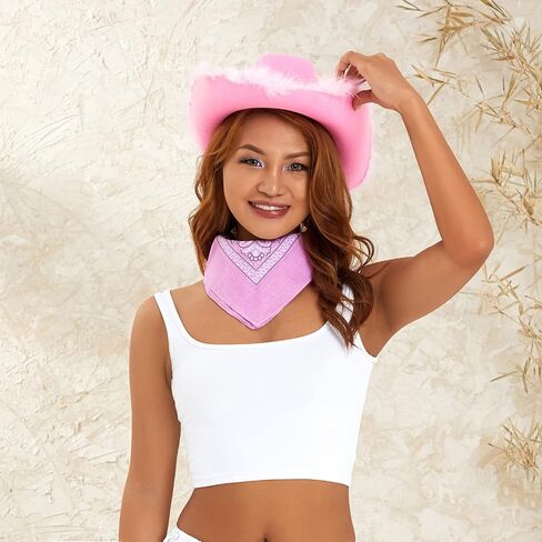 Women Furry Trim Cowgirl Hat Western Retro Wide Brim Pink Rave Cowboy Hat Party Felt Hat Feather Cap in Saudi Arabia
