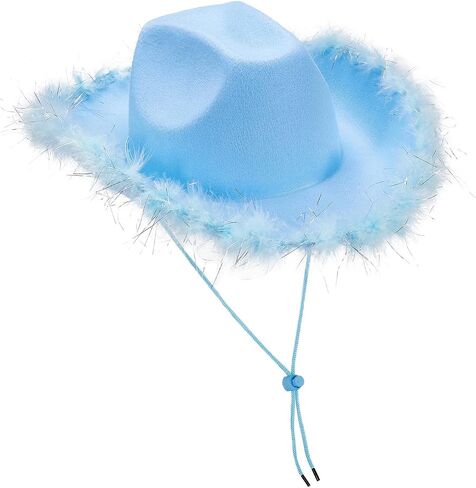 Women Furry Trim Cowgirl Hat Western Retro Wide Brim Pink Rave Cowboy Hat Party Felt Hat Feather Cap in Saudi Arabia