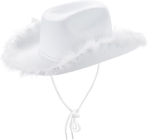 Women Furry Trim Cowgirl Hat Western Retro Wide Brim Pink Rave Cowboy Hat Party Felt Hat Feather Cap in Saudi Arabia