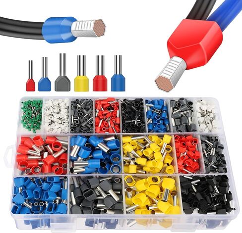 Lytool Double Wire Ferrule Kit 8-22 AWG, 750Pcs Dual Bootlace Ferrule Kit Wire Ferrules Twin Ferrules Connectors Wire Terminal Connector, Insulated Cord Pin End Terminal Great Assortment Ferrules Kit in Kuwait