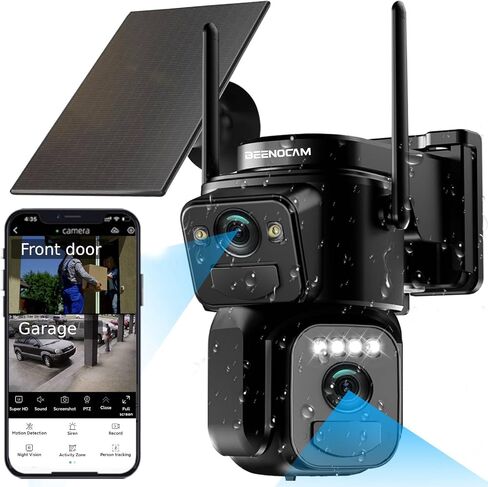 كاميرا أمان شمسية BEENOCAM 2K خارجية، كاميرا شمسية خارجية بدقة 3 ميجابكسل، كاميرا أمان 360 درجة PTZ لأمن المنزل، رؤية ليلية ملونة 80 مترًا، كشف الإنسان بالذكاء الاصطناعي، صوت ثنائي الاتجاه in Saudi Arabia