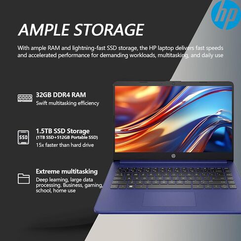 HP 14 Inch Touchscreen Laptop Computer, AMD Ryzen 7 Laptop Touch Screen Notebook PC,64GB RAM 2TB SSD+512GB PSSD, Thin Lightweight Windows 11 Pro Business Laptop Lifetime Office, Copilot AI,HDMI,Webcam in Saudi Arabia