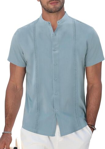 Mens Short Sleeve Cuban Guayabera Shirt Casual Button Down Summer Beach Vacation Shirts in Kuwait