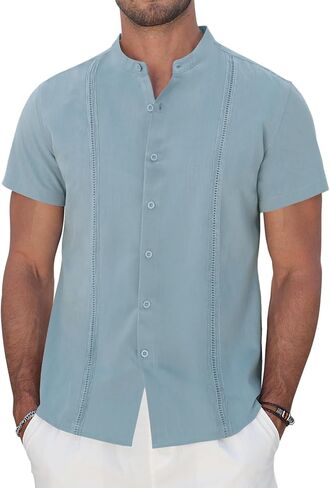 Mens Short Sleeve Cuban Guayabera Shirt Casual Button Down Summer Beach Vacation Shirts in Kuwait