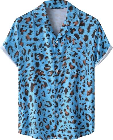WDIRARA Men's Leopard Print Short Sleeve Shirt Button Down Collared Neck Casual Shirts in Saudi Arabia