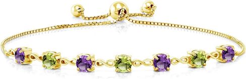 GEM Stone King 18K الذهب الأصفر المطلي بالفضة الأرجواني الأرجواني وسوار التنس اللانهائي الخضراء للنساء (2.67 CTTW ، الأحجار الكريمة فبراير ، الحجر ، الجولة 4.5 ملم ، قابلة للتعديل بالكامل حتى 9 بوصات) in Saudi Arabia