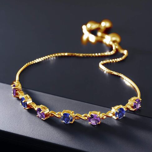 GEM Stone King 18K الذهب الأصفر المطلي بالفضة الأرجواني الأرجواني وسوار التنس اللانهائي الخضراء للنساء (2.67 CTTW ، الأحجار الكريمة فبراير ، الحجر ، الجولة 4.5 ملم ، قابلة للتعديل بالكامل حتى 9 بوصات) in Saudi Arabia
