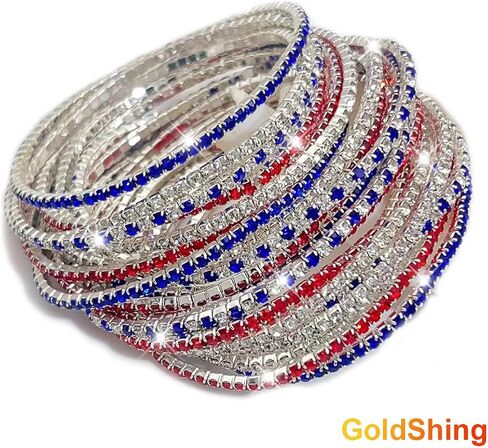 Goldshing 1 مجموعة من شرائح متعددة سوار تنس بلوري وطني ، اللون الأزرق الأبيض الأزرق ، ألوان العلم الأمريكي in Saudi Arabia