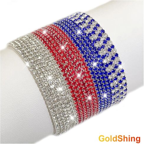 Goldshing 1 مجموعة من شرائح متعددة سوار تنس بلوري وطني ، اللون الأزرق الأبيض الأزرق ، ألوان العلم الأمريكي in Saudi Arabia