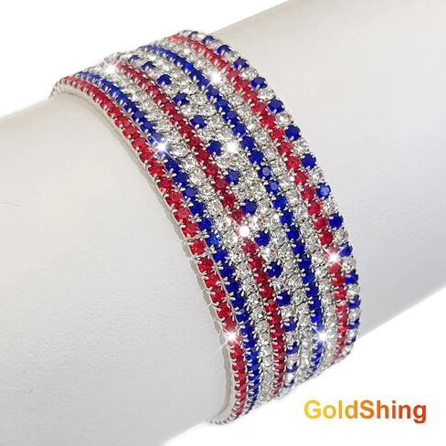 Goldshing 1 مجموعة من شرائح متعددة سوار تنس بلوري وطني ، اللون الأزرق الأبيض الأزرق ، ألوان العلم الأمريكي in Saudi Arabia