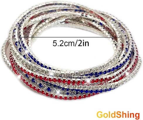 Goldshing 1 مجموعة من شرائح متعددة سوار تنس بلوري وطني ، اللون الأزرق الأبيض الأزرق ، ألوان العلم الأمريكي in Saudi Arabia