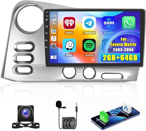 Hikity for Toyota Matrix 2003-2004 Android Car Stereo Radio with Wireless Carplay Android Auto, 2+64G 9 Inch Touchscreen Radio WiFi GPS Navigation Bluetooth FM RDS EQ Mirror Link in Kuwait