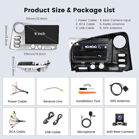 Hikity for Toyota Matrix 2003-2004 Android Car Stereo Radio with Wireless Carplay Android Auto, 2+64G 9 Inch Touchscreen Radio WiFi GPS Navigation Bluetooth FM RDS EQ Mirror Link in Kuwait