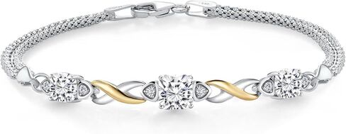 Gem Stone King 925 Silver and 10K Gold Gold White Moissanite و White Lab Pracelet Pracelet Diamond للنساء (2.45 CTTW ، الأحجار الكريمة ، وسادة 6 مم ، 6.5/7/7.5 بوصة ، مصنوعة في إيطاليا) in Saudi Arabia
