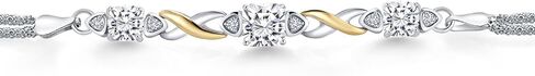 Gem Stone King 925 Silver and 10K Gold Gold White Moissanite و White Lab Pracelet Pracelet Diamond للنساء (2.45 CTTW ، الأحجار الكريمة ، وسادة 6 مم ، 6.5/7/7.5 بوصة ، مصنوعة في إيطاليا) in Saudi Arabia
