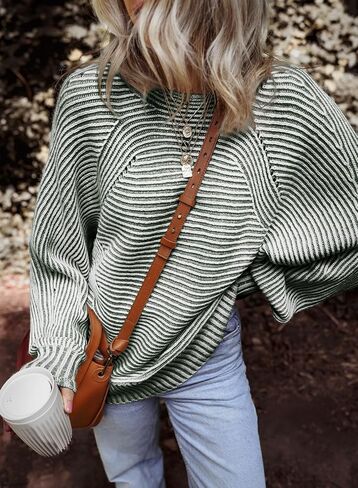 EVALESS Striped Sweaters for Women Boat Neck Batwing Sleeve Oversized Pullover Sweater Tops Womens Fall Clothes Outfits in Saudi Arabia