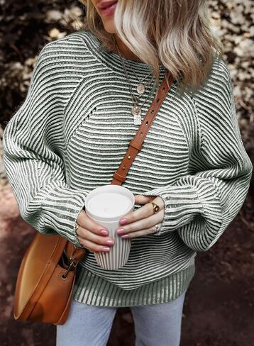 EVALESS Striped Sweaters for Women Boat Neck Batwing Sleeve Oversized Pullover Sweater Tops Womens Fall Clothes Outfits in Saudi Arabia