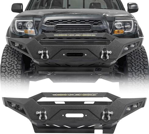 05-15 Tacoma Front Pumper Width Width Ofrroad Cofpater متوافق مع 2005-2015 Toyota Tacoma 2nd Gen Pickup شاحنات ، مزارع صخور الثقيلة مصد وزاحف ثقيل مع صفيحة وينش و 4 × مصابيح LED و 2 X D حلقات in Kuwait