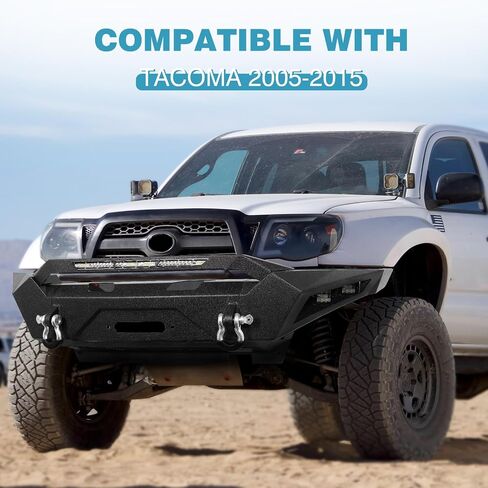 05-15 Tacoma Front Pumper Width Width Ofrroad Cofpater متوافق مع 2005-2015 Toyota Tacoma 2nd Gen Pickup شاحنات ، مزارع صخور الثقيلة مصد وزاحف ثقيل مع صفيحة وينش و 4 × مصابيح LED و 2 X D حلقات in Kuwait