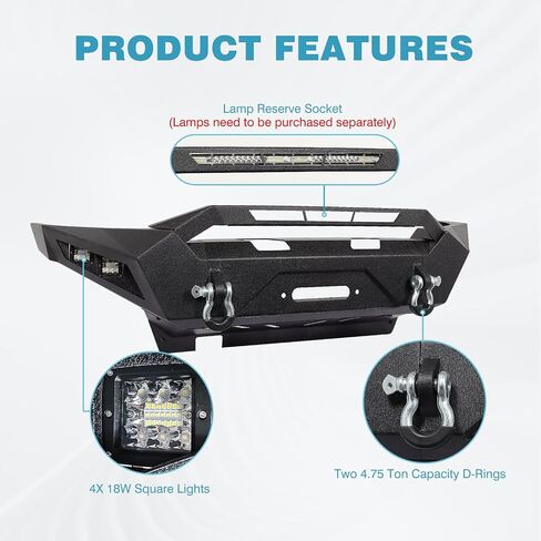 05-15 Tacoma Front Pumper Width Width Ofrroad Cofpater متوافق مع 2005-2015 Toyota Tacoma 2nd Gen Pickup شاحنات ، مزارع صخور الثقيلة مصد وزاحف ثقيل مع صفيحة وينش و 4 × مصابيح LED و 2 X D حلقات in Kuwait