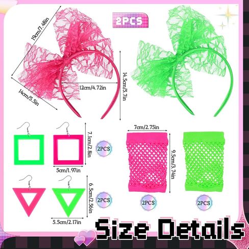 6 PCS 80S Accessories for Women Costume Lace Beadbled Neon Errings Fishnet Gloves 80 s for for 80s Retro Parter Halloween in Kuwait