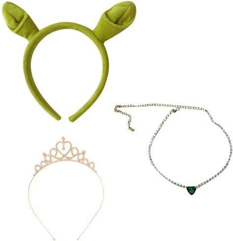 Adult Princess Crown Costume Accessories Green Ears Headband Headwear Heart Shaped Diamond Necklace in Saudi Arabia