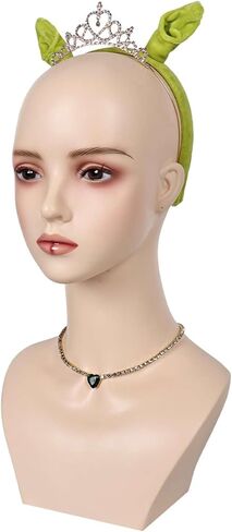 Adult Princess Crown Costume Accessories Green Ears Headband Headwear Heart Shaped Diamond Necklace in Saudi Arabia