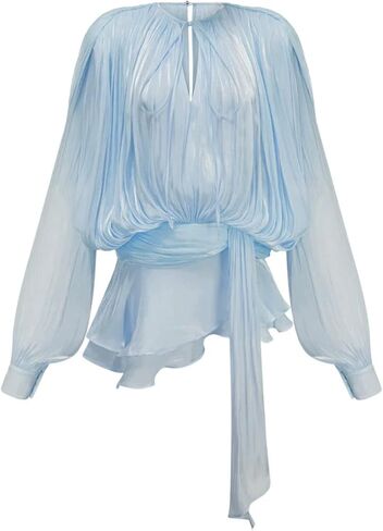 Unybwonn Elegant Ruffle Mini Dress Pleated Long Sleeve Lace up Short Dress Tie Waist Cocktail Mini Dresses with Shorts in Saudi Arabia