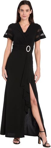 R & M RICHARDS LONG CASCADE WRAP Dress W/Inteet Inset ، Rhinestone Boxle & Side Shulk in Saudi Arabia