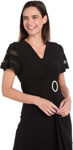 R & M RICHARDS LONG CASCADE WRAP Dress W/Inteet Inset ، Rhinestone Boxle & Side Shulk in Saudi Arabia