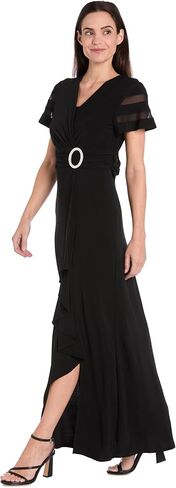 R & M RICHARDS LONG CASCADE WRAP Dress W/Inteet Inset ، Rhinestone Boxle & Side Shulk in Saudi Arabia