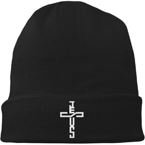 Tijeyi Jesus Christ Hats Black Beanies for Men Women Boys Dad Life Jesus Christian Crosses Hat Chemo Cap Funny Graphic Beanie Winter,Christian Gifts for Women